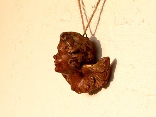 Wandengel putte holzfigur alt - holzfigur,
